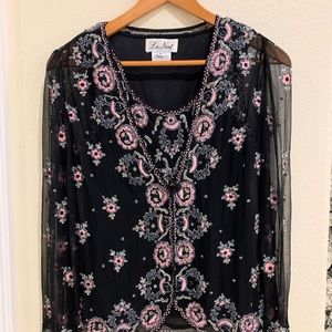 La Nuit Beaded Set Silk Shell with BEAUTIFUL Beadwork Size 6